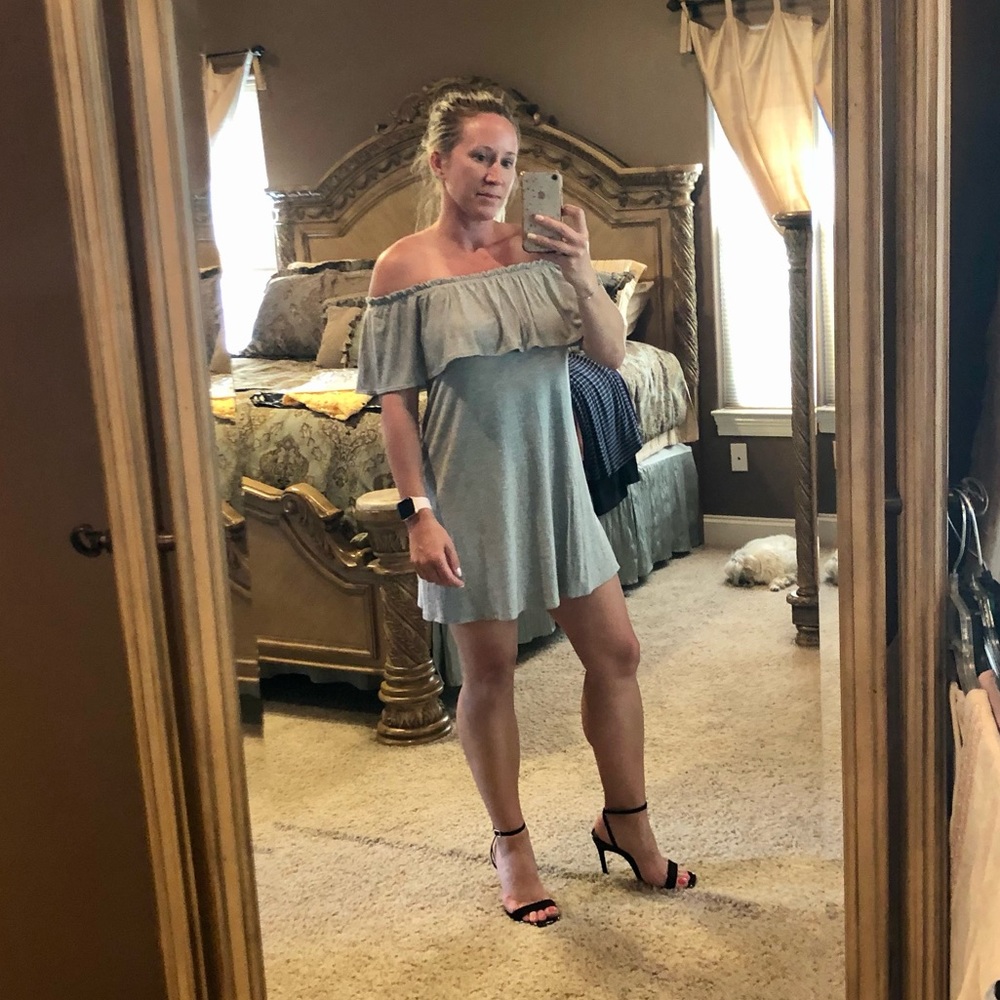 Casual, off-shoulder gray dress